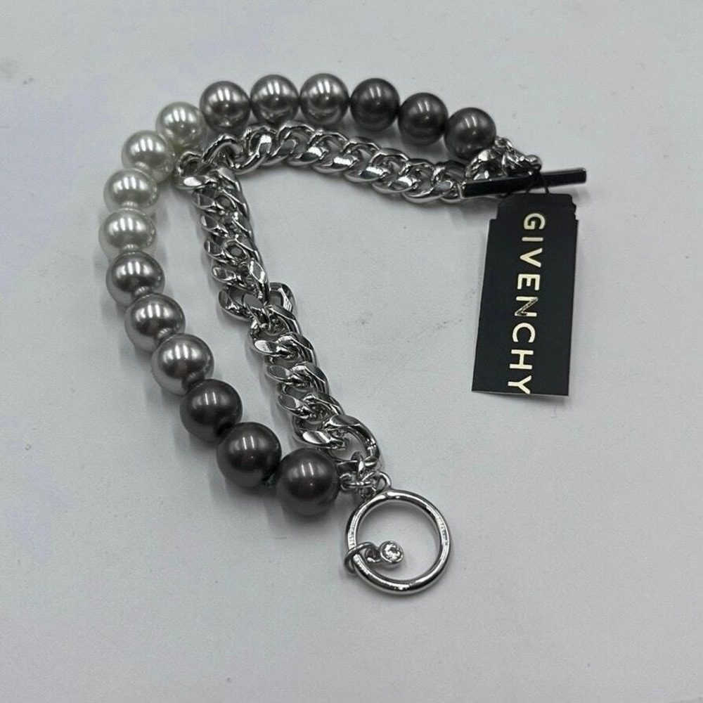 Givenchy Signed Silver Tone MultiStrand Ombre Gray White Pearl‎ Bracelet New